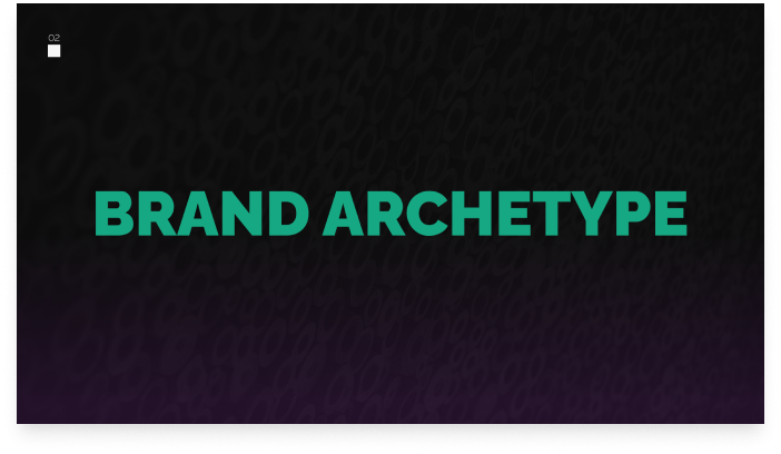 Dark textured background with the title "BRAND ARCHETYPE" in green.